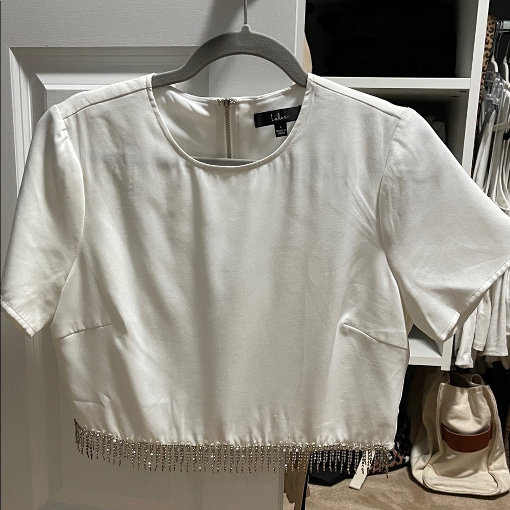 Lulu's White Beaded Blouse